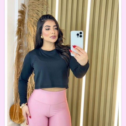 Cropped manga longa Pat
